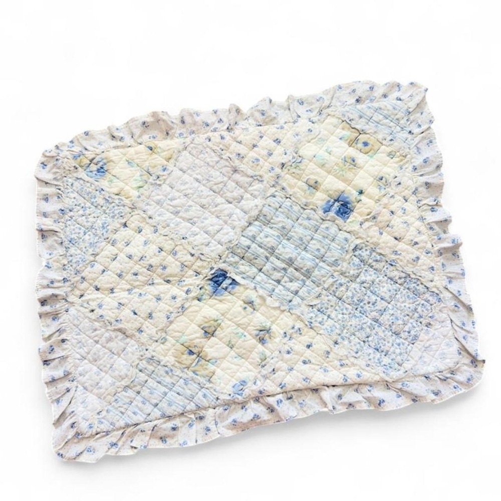 Patchwork Quilted Floral Pillowcase Ruffle Edges Whimsy Cottagecore